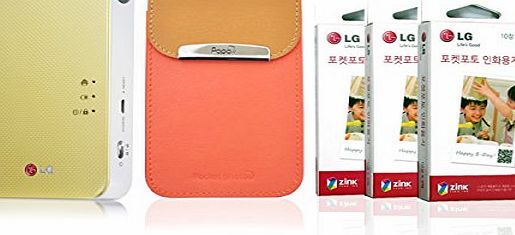 LG Electronics [SET] LG Pocket Photo 2 PD239 Printer (Yellow)   Zink Photo Paper (90 Sheet)   Popo Premium Synthetic Leather Pouch Case (Yellow)